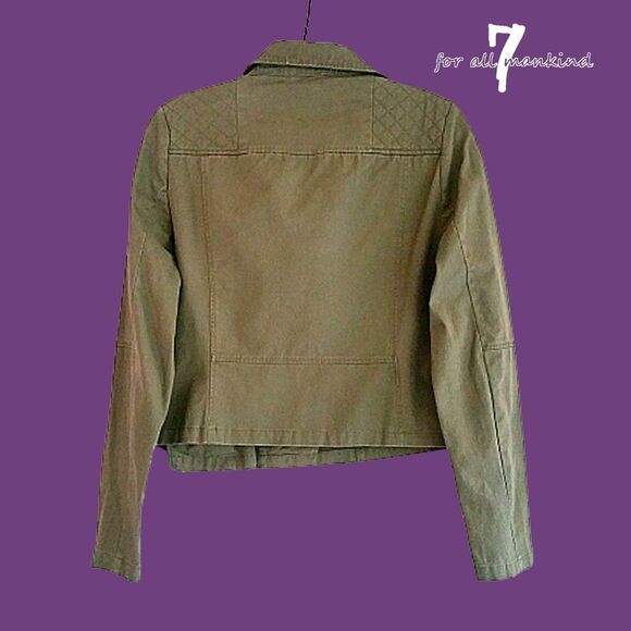 7 FOR ALL MANKIND NEW Grunge Khaki Asymmetric Epaulet Moto Jacket M - Picture 10 of 12